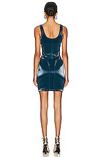 Mugler Glossy Embossed Dress in Teal, view 3, click to view large image.