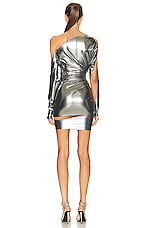 Mugler High Neck Mini Dress in Chrome Silver & Nude 01, view 4, click to view large image.