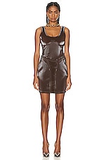 Mugler Embossed Mini Dress in Chocolate, view 1, click to view large image.