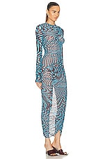 Mugler Printed Mesh Midi Dress in Star Cherry & Turquoise, view 2, click to view large image.