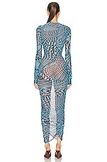Mugler Printed Mesh Midi Dress in Star Cherry & Turquoise, view 3, click to view large image.