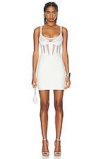 Mugler Laser Cut Bonded Corset Dress in Ivory & Ivory, view 1, click to view large image.