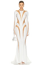 Mugler Spiral Illusion Long Dress in White & Nude 01, view 1, click to view large image.