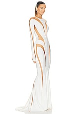 Mugler Spiral Illusion Long Dress in White & Nude 01, view 2, click to view large image.