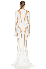 Mugler Spiral Illusion Long Dress in White & Nude 01, view 3, click to view large image.