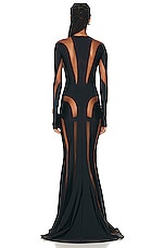 Mugler Spiral Illusion Long Dress in Black Nude 02, view 3, click to view large image.