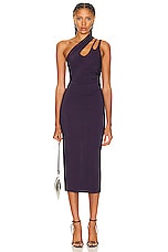 Mugler One Shoulder Dress in Dark Violet, view 1, click to view large image.