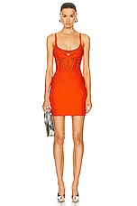 Mugler Sleeveless Mini Dress in Neon Orange, view 1, click to view large image.