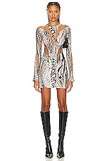 Mugler Long Sleeve Mini Dress in Warped Snake & Nude 01, view 1, click to view large image.