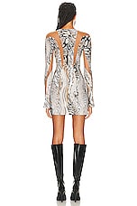 Mugler Long Sleeve Mini Dress in Warped Snake & Nude 01, view 3, click to view large image.
