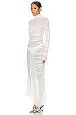 Mugler Mesh Long Dress in Warm White, view 3, click to view large image.
