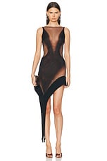 Mugler Asymmetric Stretch Illusion Dress in Black, view 1, click to view large image.