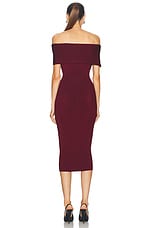 Mugler Off The Shoulder Midi Dress in Blood Red, view 3, click to view large image.