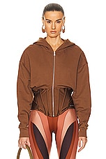 Mugler Fleece Zip Corset Hoodie in Tomette & White, view 1, click to view large image.