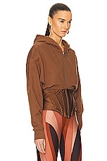 Mugler Fleece Zip Corset Hoodie in Tomette & White, view 2, click to view large image.
