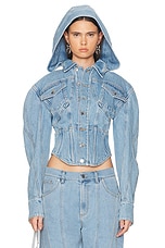 Mugler Corset Button Up Jacket in Light Blue, view 2, click to view large image.