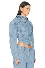 Mugler Corset Button Up Jacket in Light Blue, view 3, click to view large image.