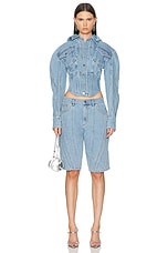 Mugler Corset Button Up Jacket in Light Blue, view 6, click to view large image.