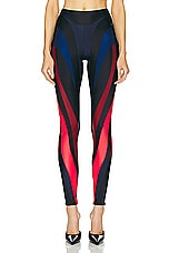 Mugler Shiny Lycra Legging in Multicolor Ocean & Magenta, view 1, click to view large image.