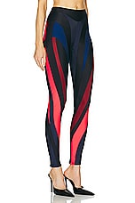 Mugler Shiny Lycra Legging in Multicolor Ocean & Magenta, view 2, click to view large image.