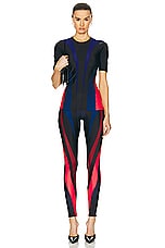 Mugler Shiny Lycra Legging in Multicolor Ocean & Magenta, view 5, click to view large image.