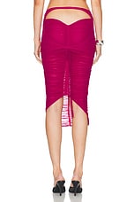 Mugler Cut Out Mesh Skirt in Magenta, view 3, click to view large image.