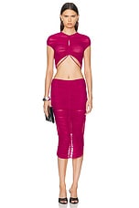 Mugler Cut Out Mesh Skirt in Magenta, view 4, click to view large image.