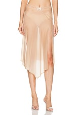 Mugler Midi Skirt With Side Slit in Beige, view 1, click to view large image.
