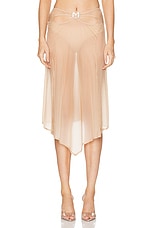Mugler Midi Skirt With Side Slit in Beige, view 2, click to view large image.