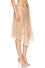 Mugler Midi Skirt With Side Slit in Beige, view 3, click to view large image.