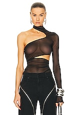 Mugler One Shoulder Bodysuit in Black, view 1, click to view large image.