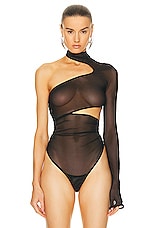 Mugler One Shoulder Bodysuit in Black, view 2, click to view large image.