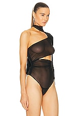 Mugler One Shoulder Bodysuit in Black, view 3, click to view large image.