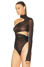 Mugler One Shoulder Bodysuit in Black, view 4, click to view large image.