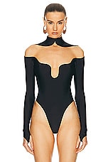 Mugler Lycra Bodysuit in Black & Nude, view 2, click to view large image.
