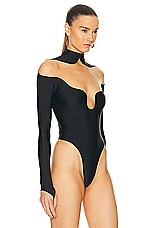 Mugler Lycra Bodysuit in Black & Nude, view 3, click to view large image.