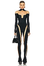 Mugler Lycra Bodysuit in Black & Nude, view 5, click to view large image.