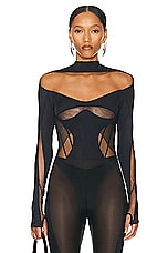 Mugler Lycra Bodysuit in Black & Nude, view 1, click to view large image.