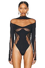 Mugler Lycra Bodysuit in Black & Nude, view 2, click to view large image.