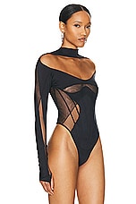 Mugler Lycra Bodysuit in Black & Nude, view 3, click to view large image.
