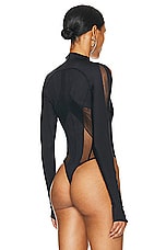 Mugler Lycra Bodysuit in Black & Nude, view 4, click to view large image.