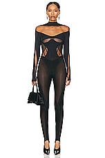 Mugler Lycra Bodysuit in Black & Nude, view 5, click to view large image.
