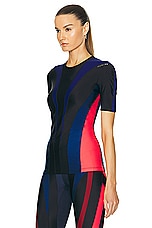 Mugler Lycra Short Sleeve Top in Multicolor Ocean & Magenta, view 3, click to view large image.
