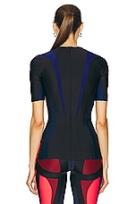 Mugler Lycra Short Sleeve Top in Multicolor Ocean & Magenta, view 4, click to view large image.