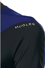 Mugler Lycra Short Sleeve Top in Multicolor Ocean & Magenta, view 6, click to view large image.