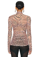 Mugler Mesh Long Sleeve Top in Star Outline Print Tan, view 3, click to view large image.