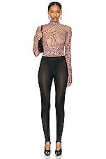 Mugler Mesh Long Sleeve Top in Star Outline Print Tan, view 4, click to view large image.