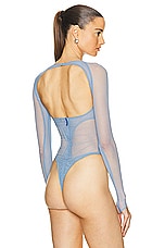 Mugler Tulle Long Sleeve Bodysuit in Silver Blue, view 4, click to view large image.
