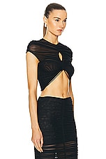 Mugler Mesh Cropped Top in Black, view 2, click to view large image.