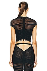 Mugler Mesh Cropped Top in Black, view 3, click to view large image.